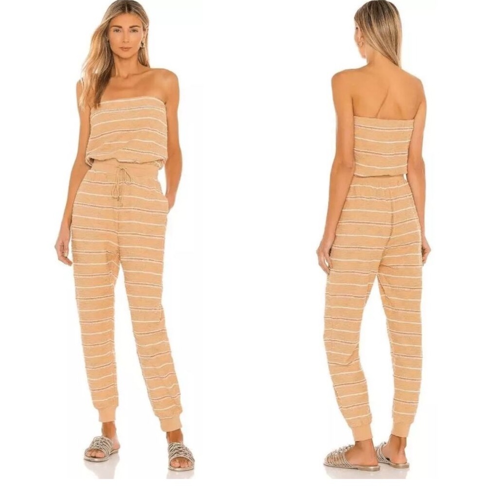 l*space Strapless Tan & White Striped Knit Jumpsuit